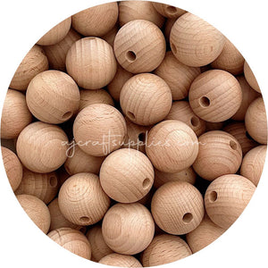 Beech Wood Beads - 25mm Round - 5 Beads