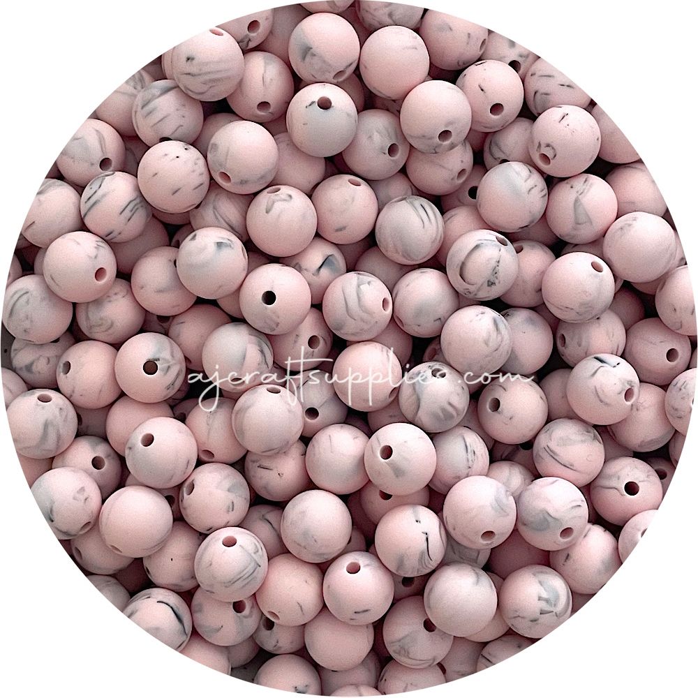 Blush Pink Marble - 12mm Round Silicone Beads - 10 beads