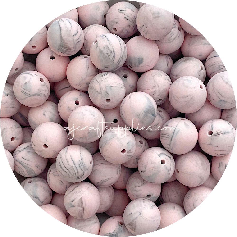 Blush Pink Marble - 19mm round - 5 Beads