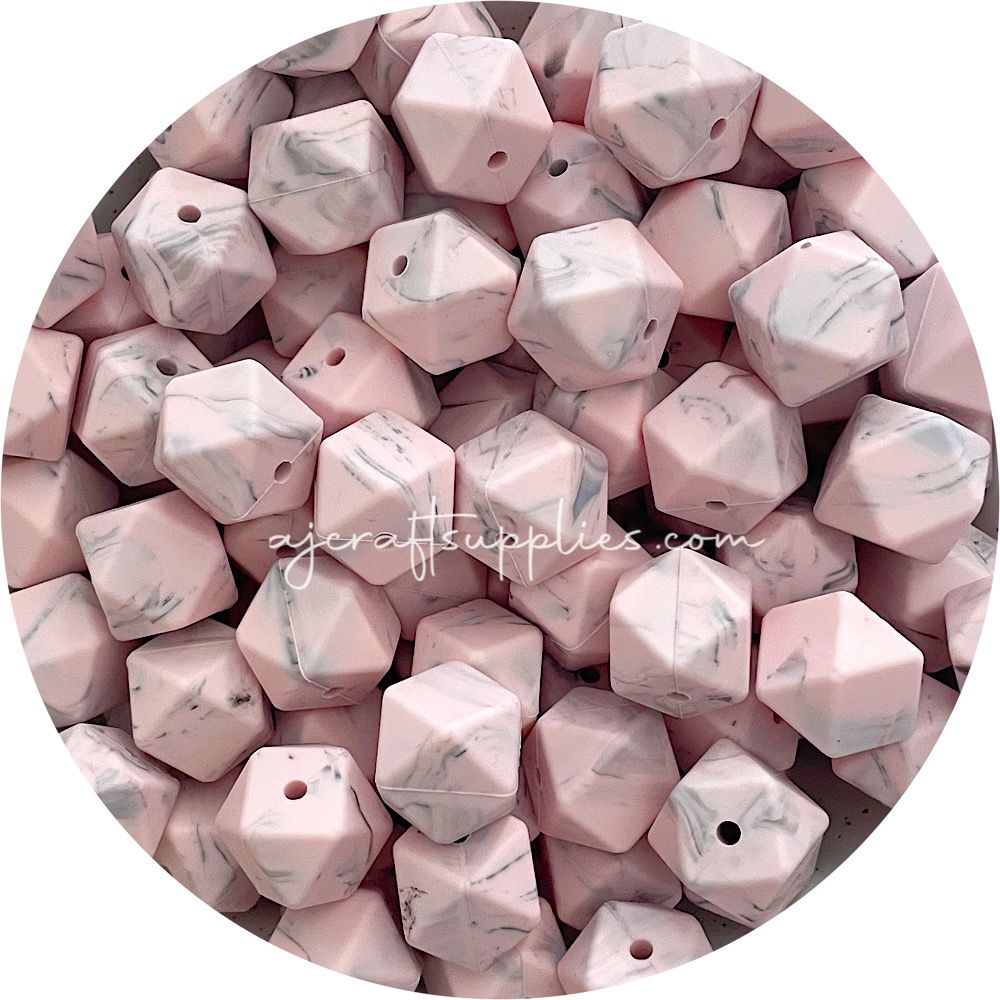 Blush Pink Marble - 17mm Hexagon - 10 Beads
