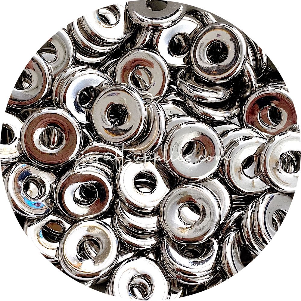 25mm Flat Coin Acrylic Spacer Beads (with Large Hole) - Silver - 5 Beads