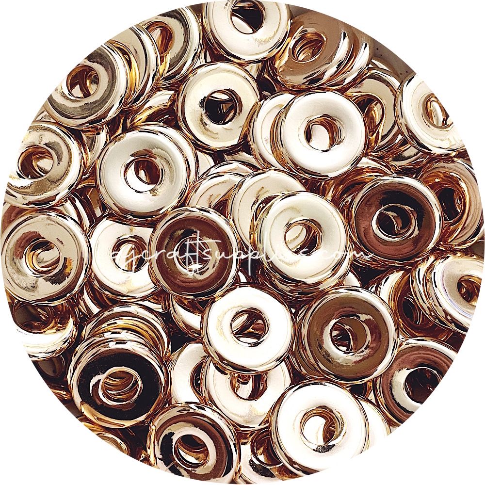 25mm Flat Coin Acrylic Spacer Beads (with Large Hole) - Gold - 5 Beads