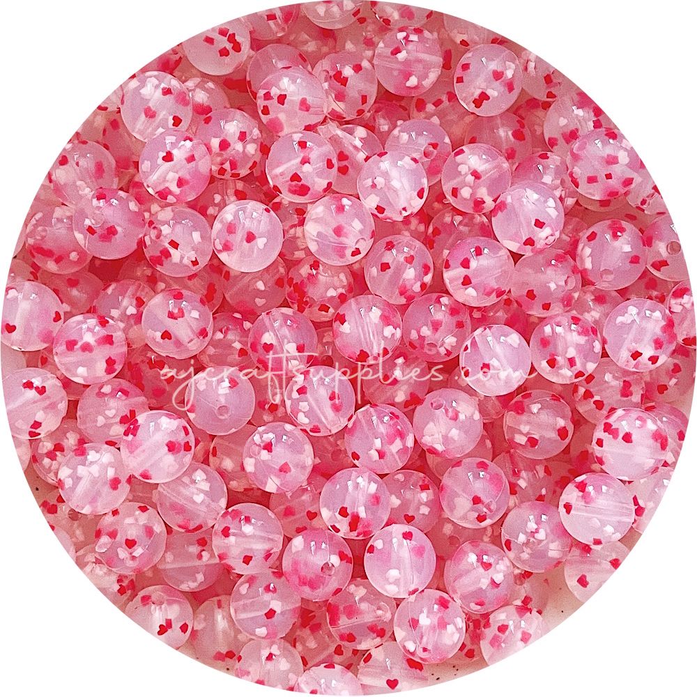 Love Hearts Speckled Clear - 12mm Round Silicone Beads - 5 beads (LIMITED EDITION)