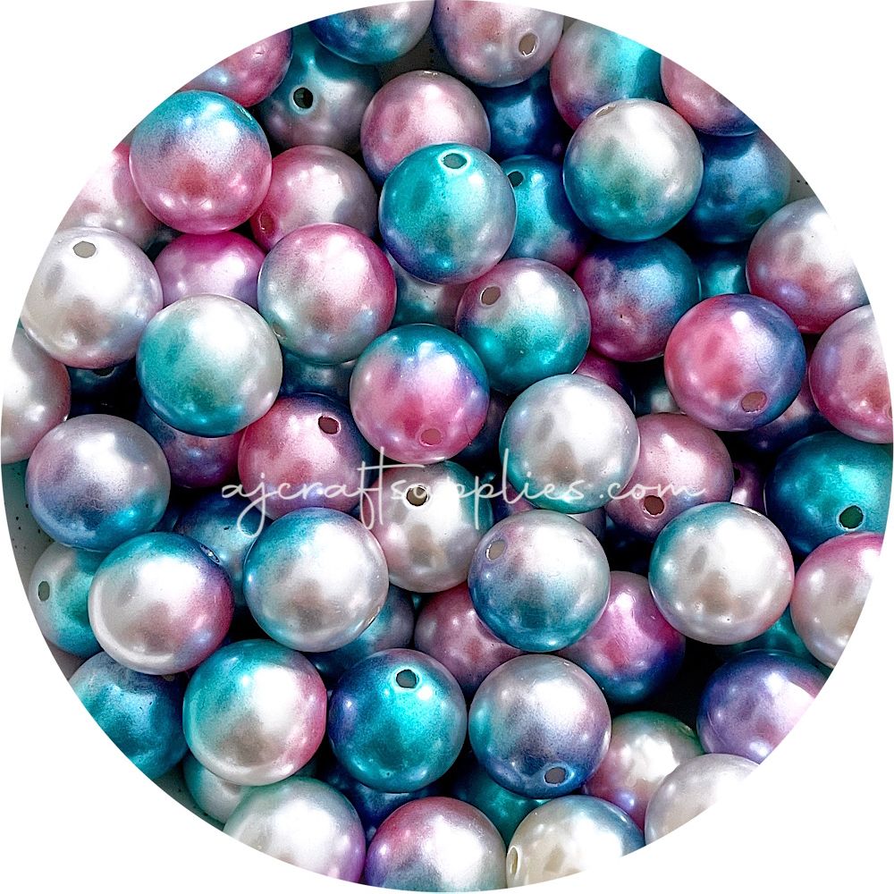 20mm Pearlescent Mermaid/Unicorn Round Acrylic Beads - 5 Beads