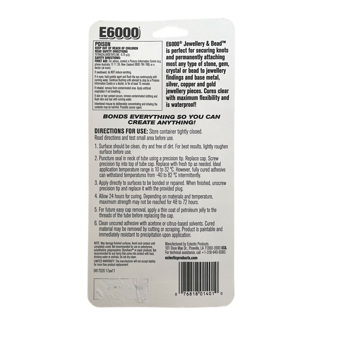 E6000 Jewellery & Bead Glue Adhesive with Nozzle Tips - 40.2g - Each