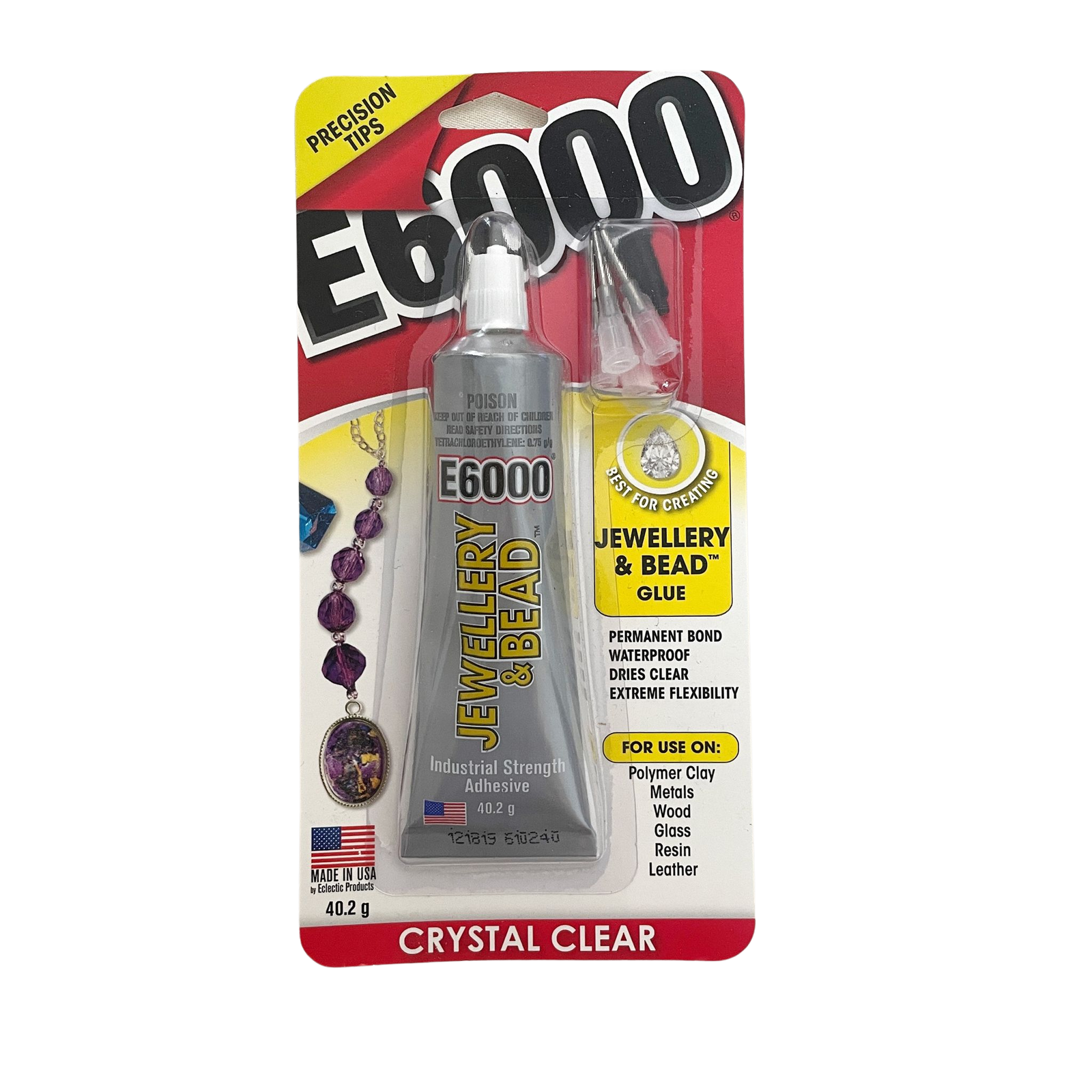 E6000 Jewellery & Bead Glue Adhesive with Nozzle Tips - 40.2g - Each
