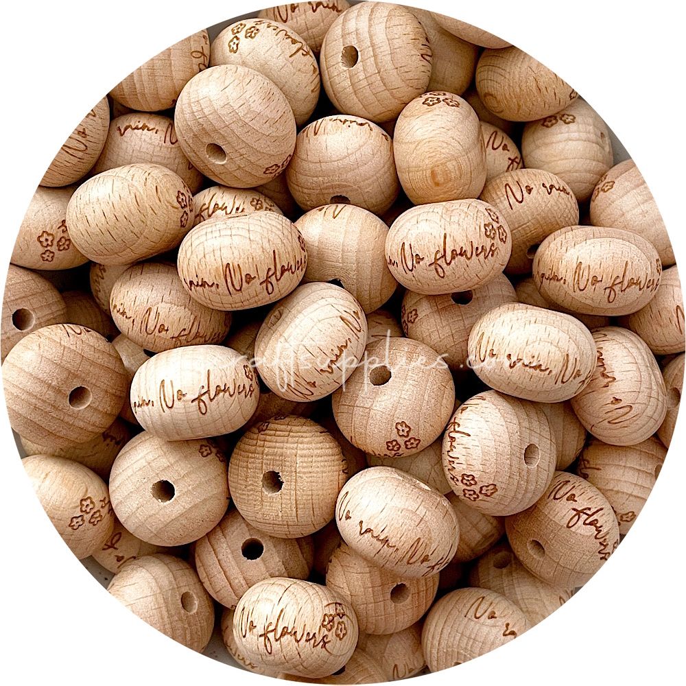 Beech Wood Engraved Beads (No Rain No Flowers) - 22mm abacus - 5 Beads