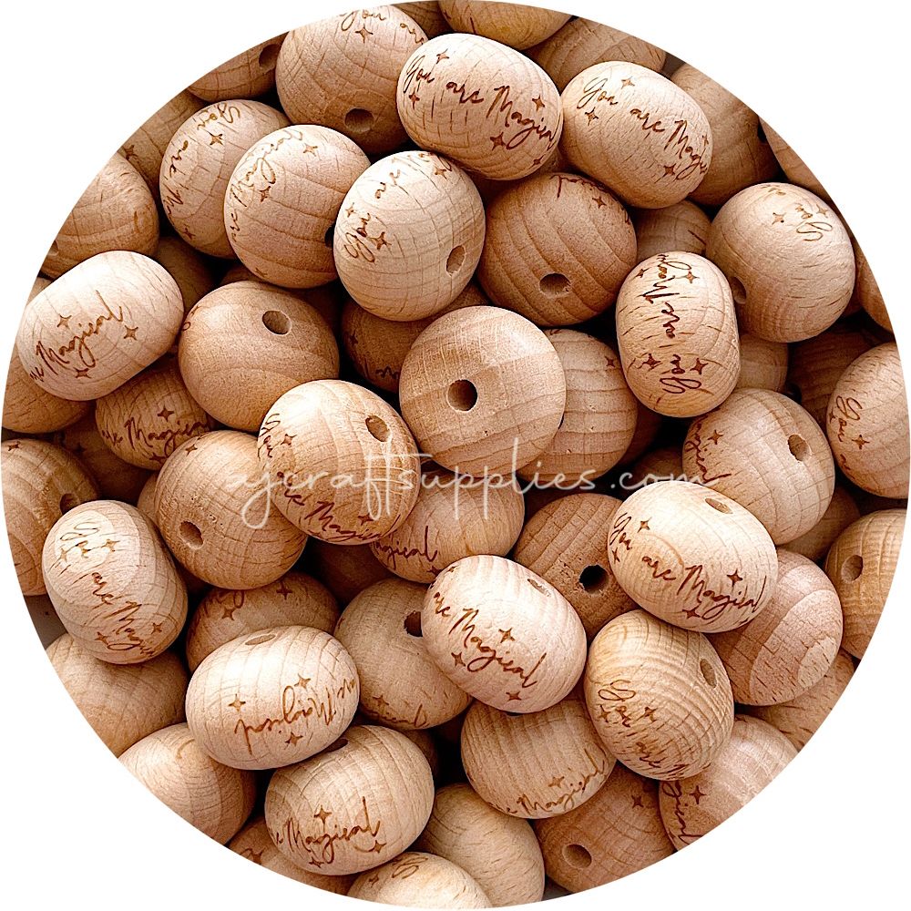 Beech Wood Engraved Beads (You are Magical) - 22mm abacus - 5 Beads
