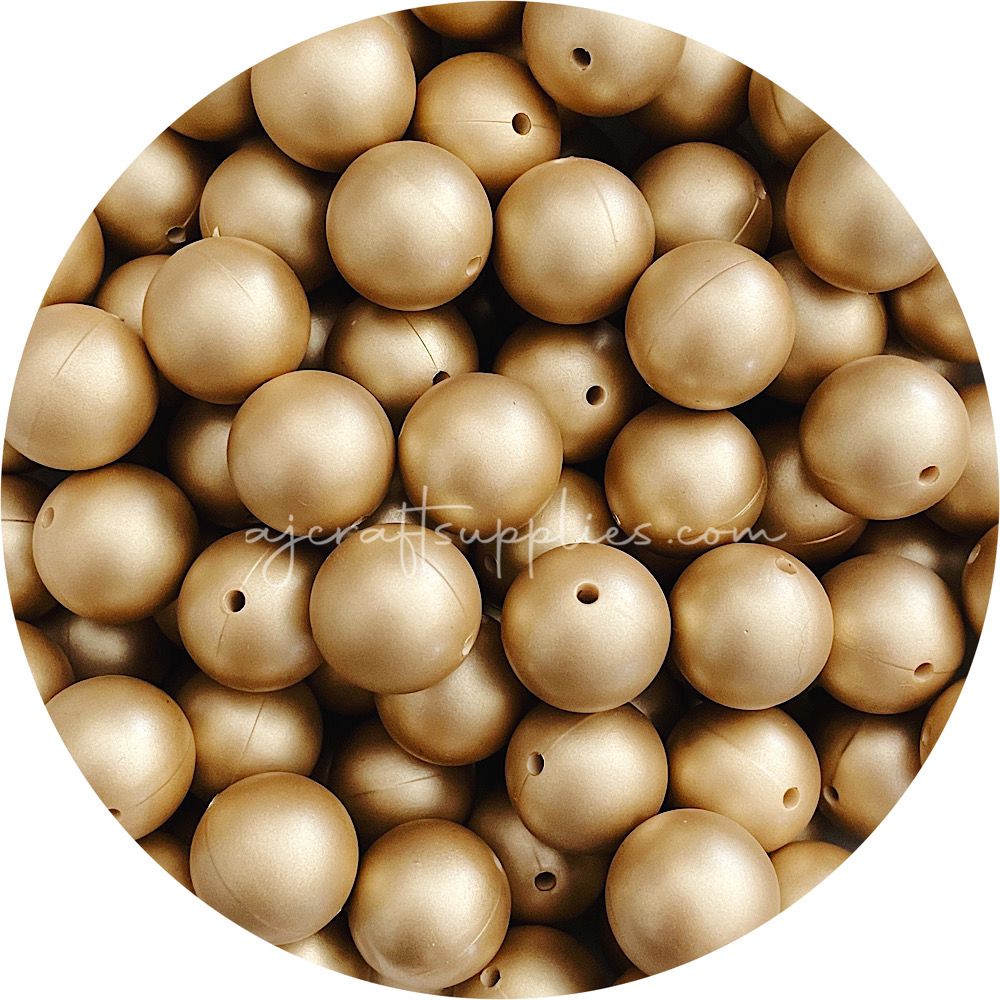 Brushed Gold - 19mm round Silicone Beads - 5 Beads