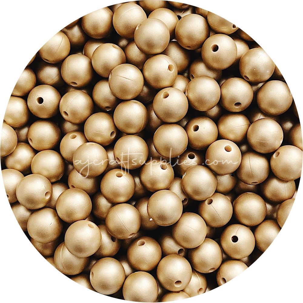 Brushed Gold - 12mm Round Silicone Beads - 10 beads