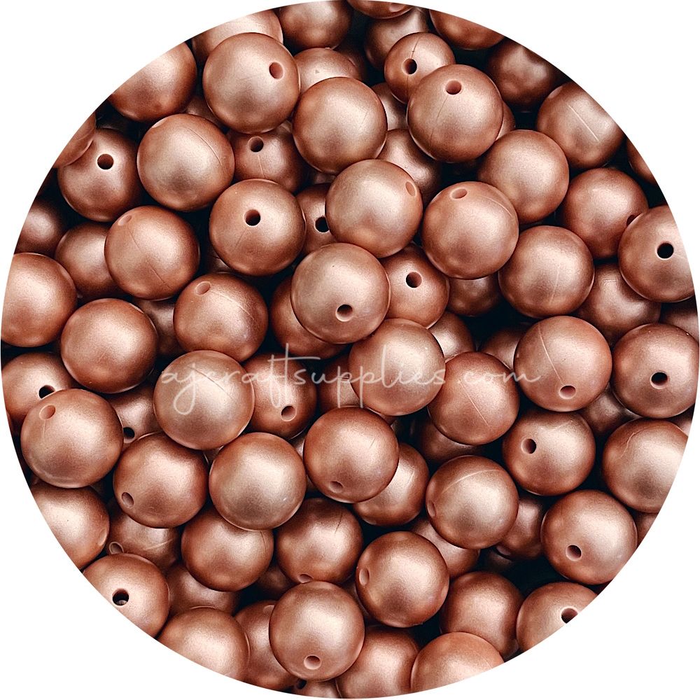 Brushed Rose Gold - 19mm round Silicone Beads - 5 Beads