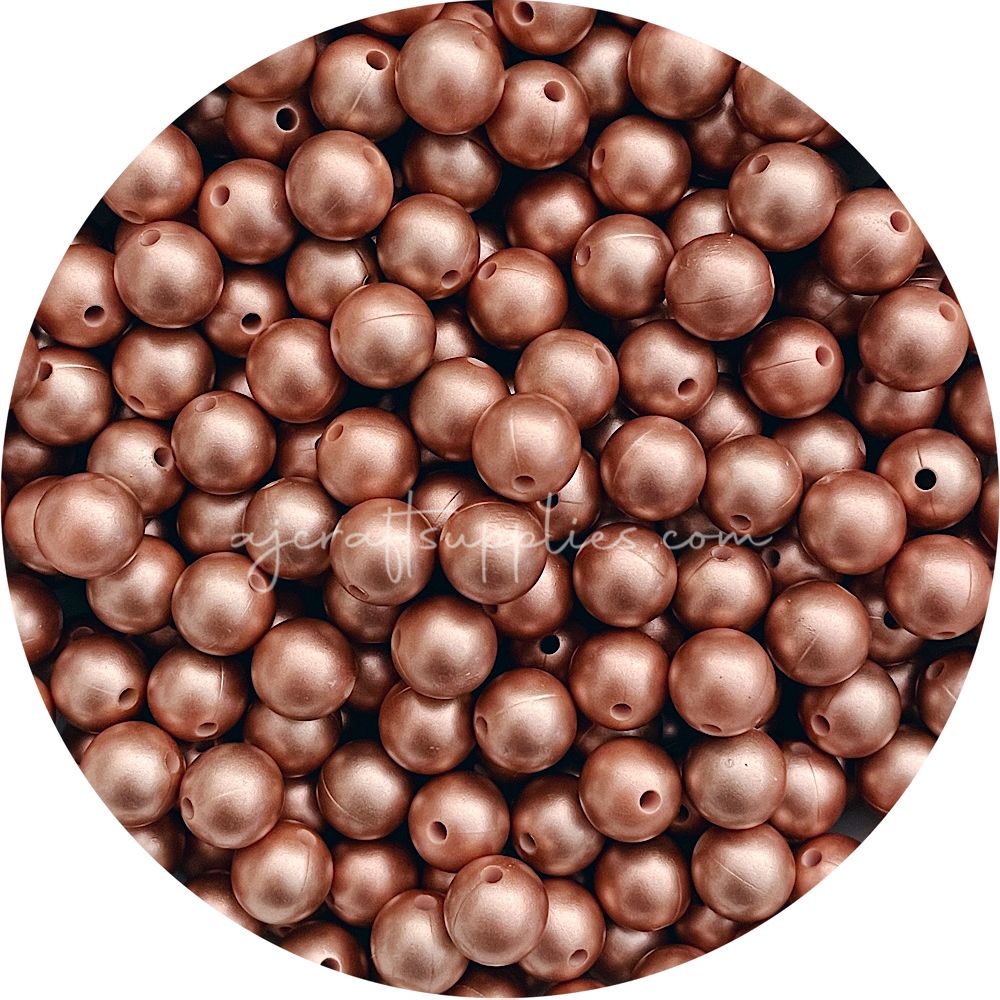 Brushed Rose Gold - 12mm Round Silicone Beads - 10 beads