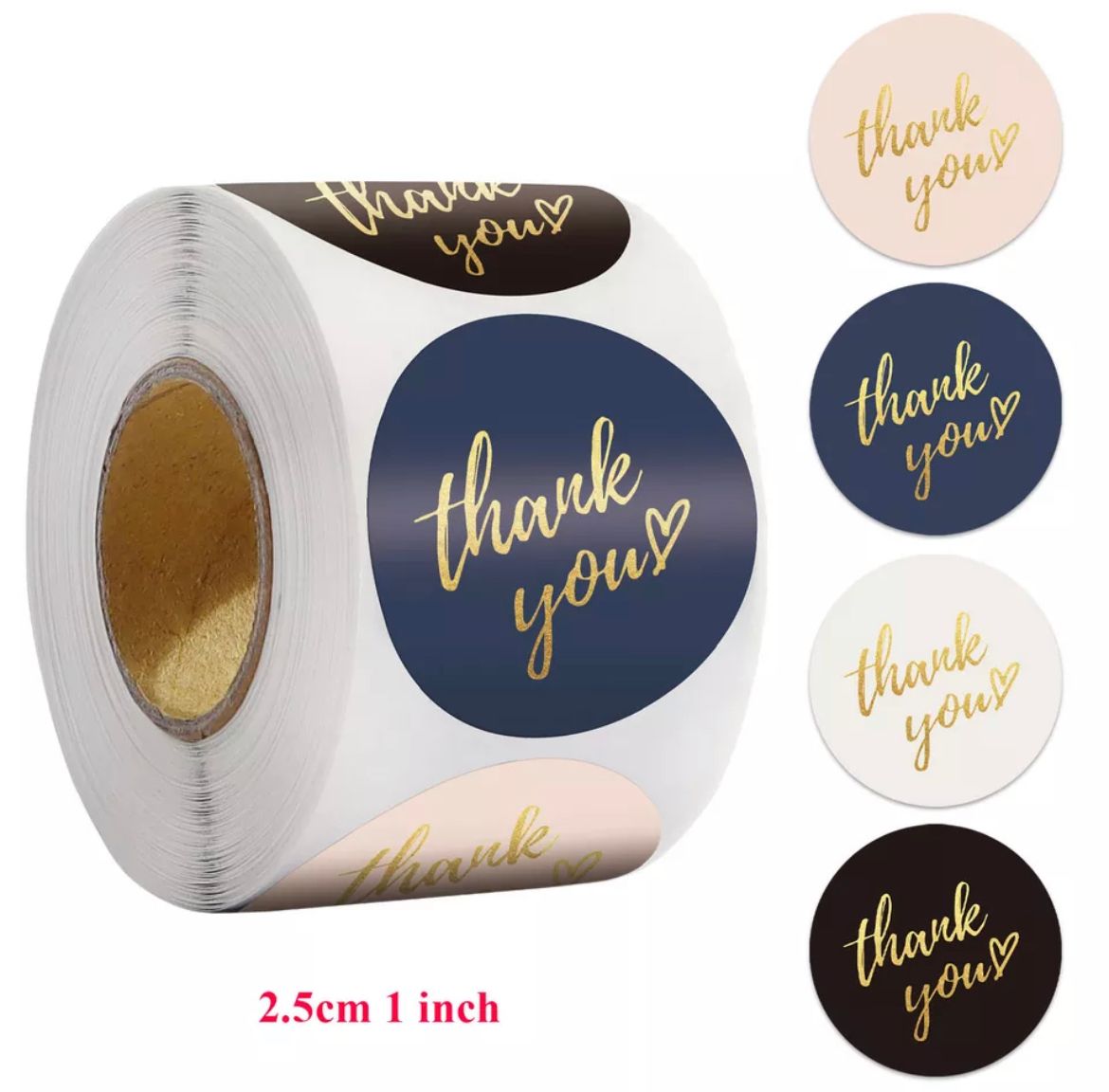 2.5cm Thank You Stickers - Gold Foil / Multi -  1 roll (500 stickers)