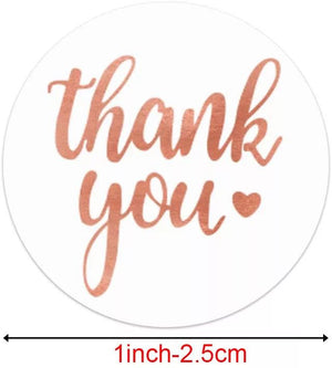 2.5cm Thank You Stickers - Rose Gold Foil / White -  1 roll (500 stickers)