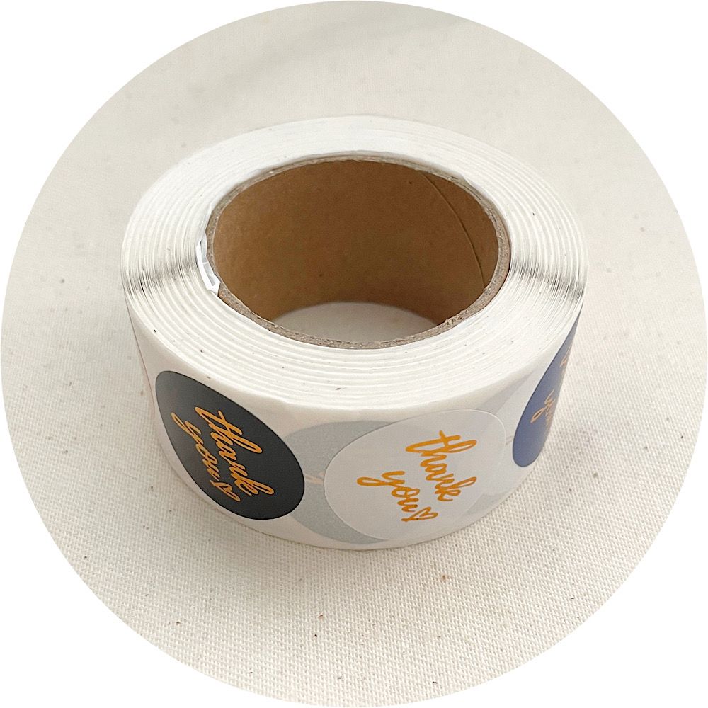 2.5cm Thank You Stickers - Gold Foil / Multi -  1 roll (500 stickers)
