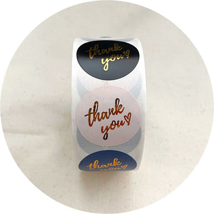 2.5cm Thank You Stickers - Gold Foil / Multi -  1 roll (500 stickers)