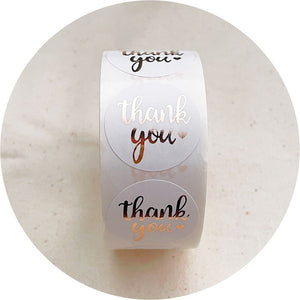 2.5cm Thank You Stickers - Rose Gold Foil / White -  1 roll (500 stickers)