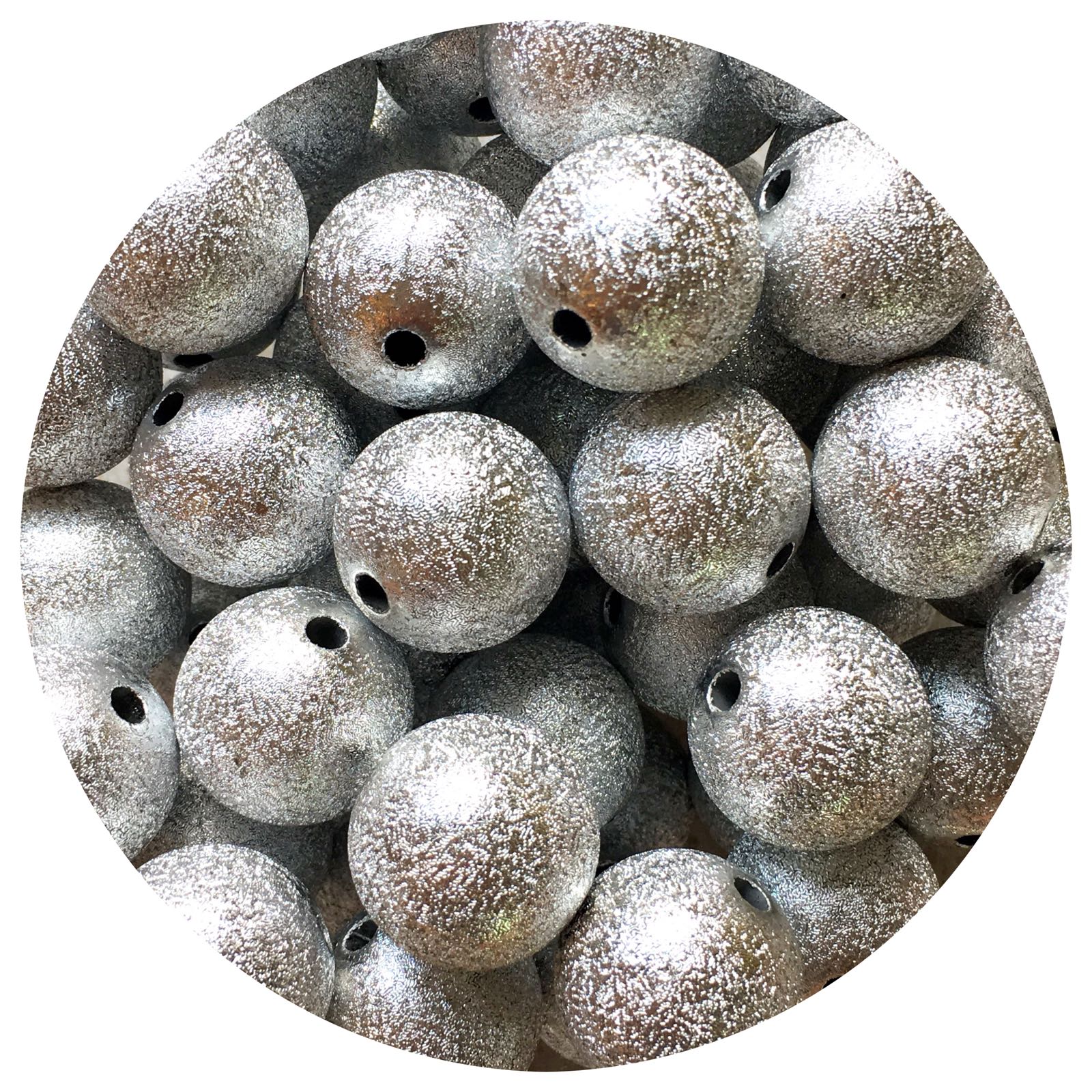 20mm Silver Stardust Round Acrylic Beads - 5 Beads
