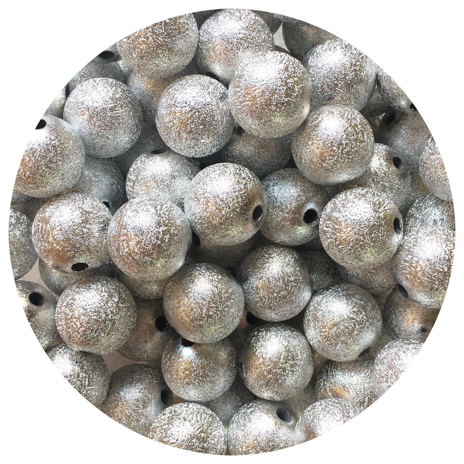 16mm Silver Stardust Round Acrylic Beads - 5 Beads
