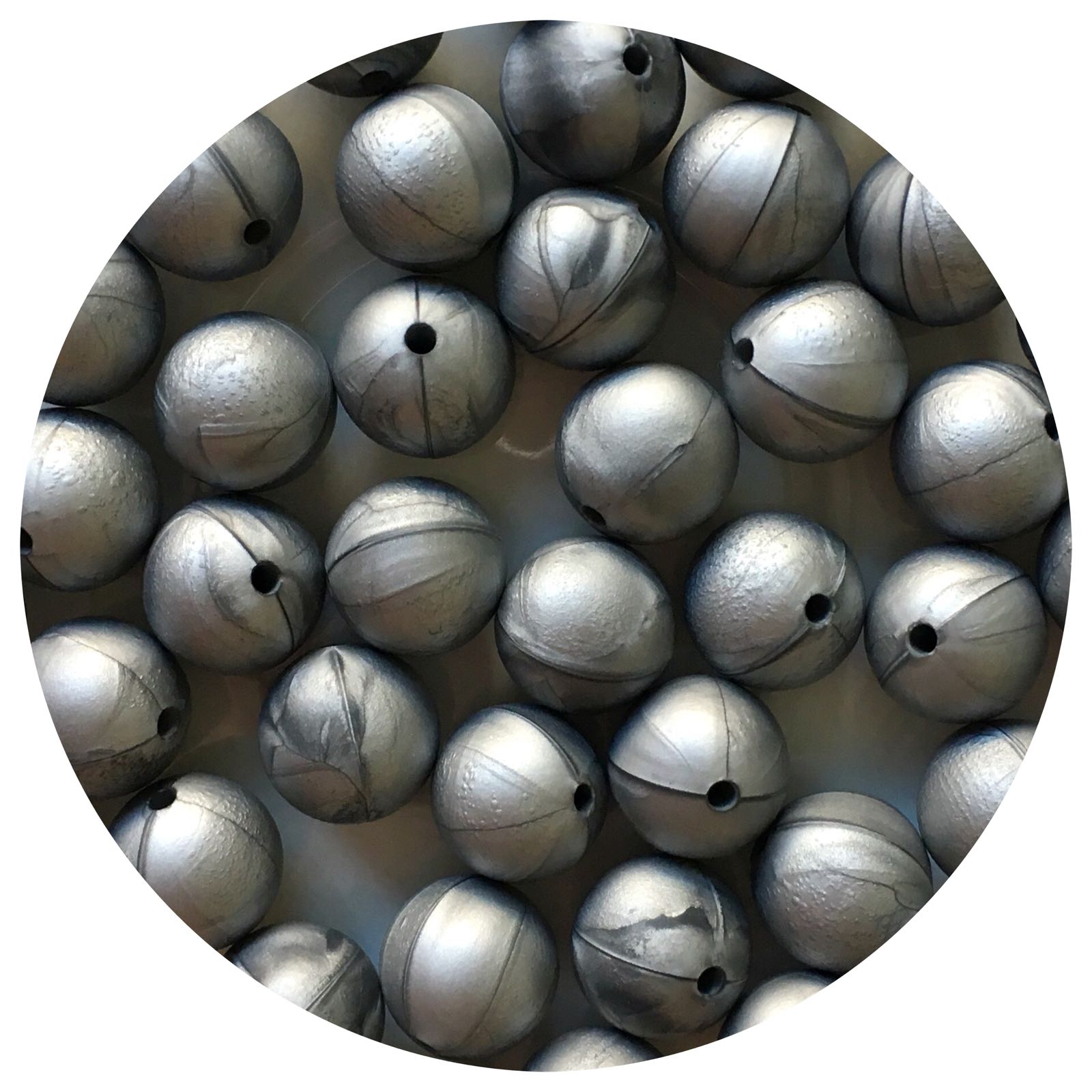 Metallic Silver - 15mm round - 10 Beads