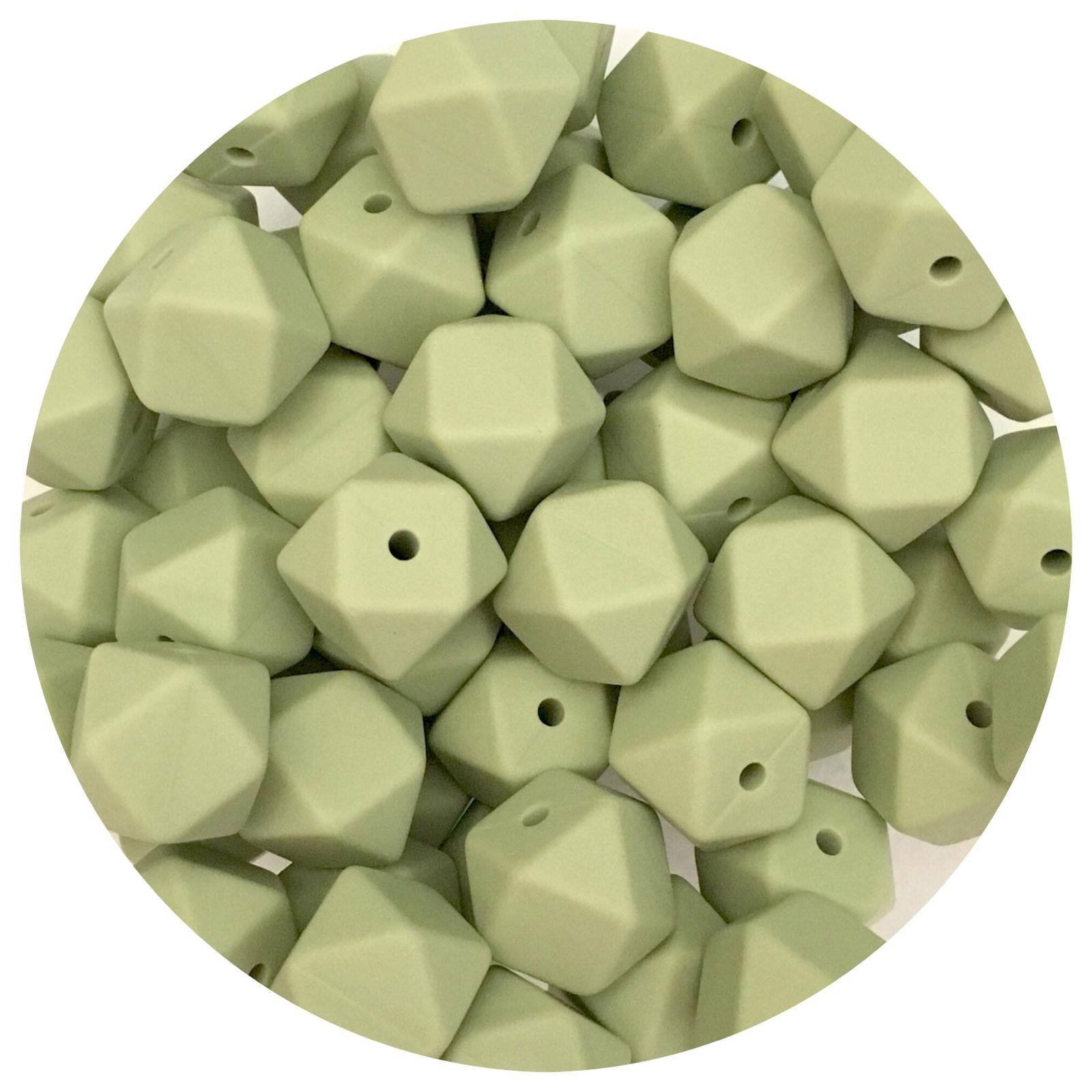 Sage Green - 14mm Mini Hexagon - 5 beads
