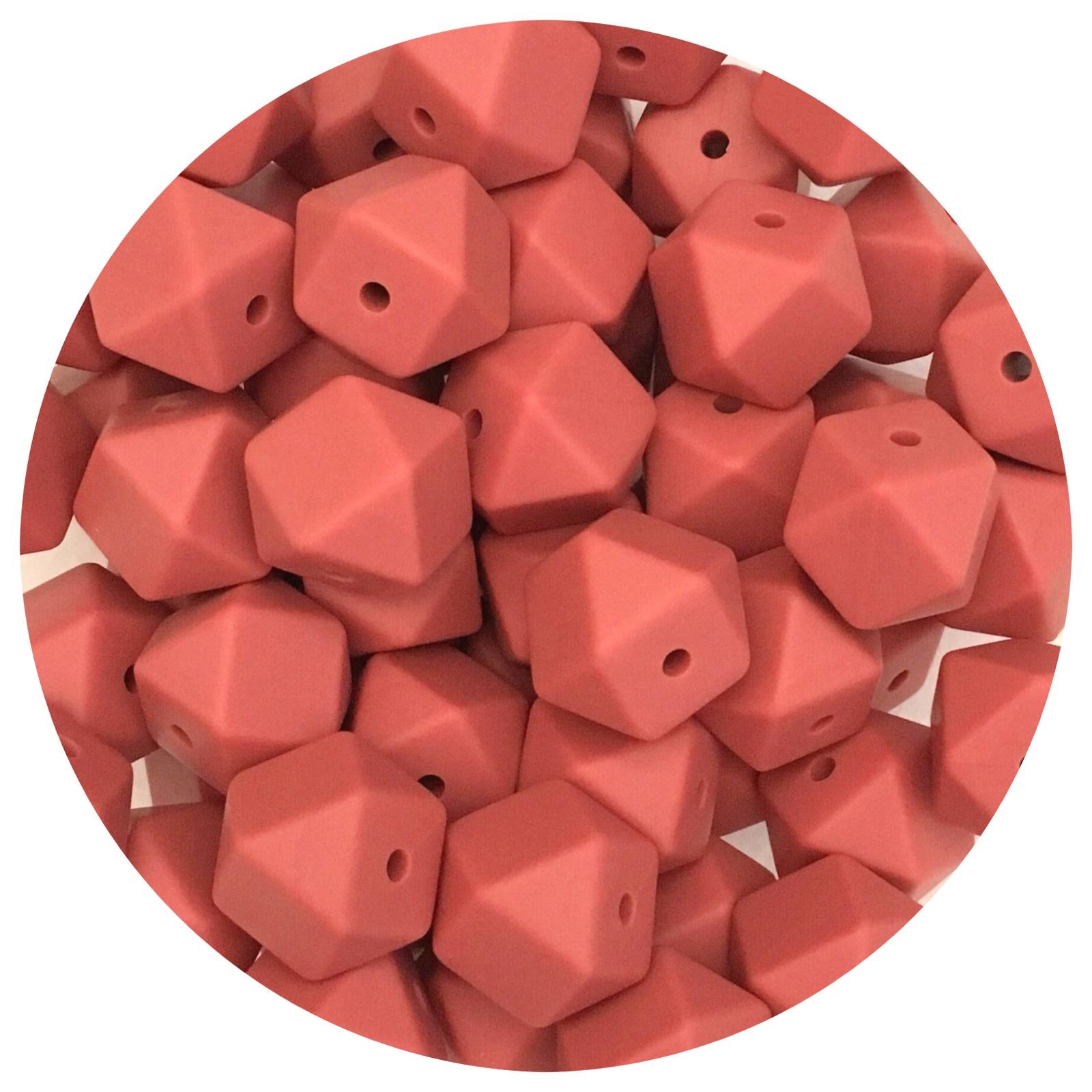 Maroon Red - 14mm Mini Hexagon - 5 beads