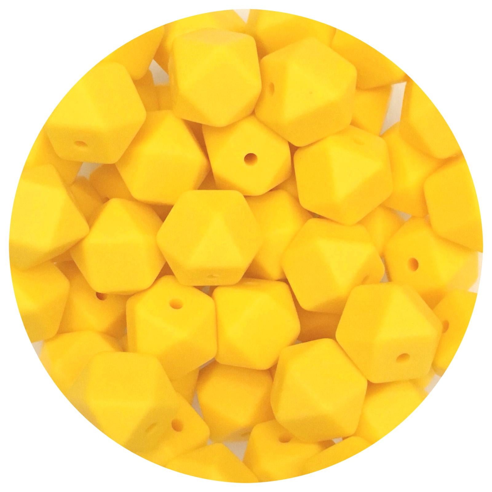 Lemon Yellow - 14mm Mini Hexagon - 5 beads