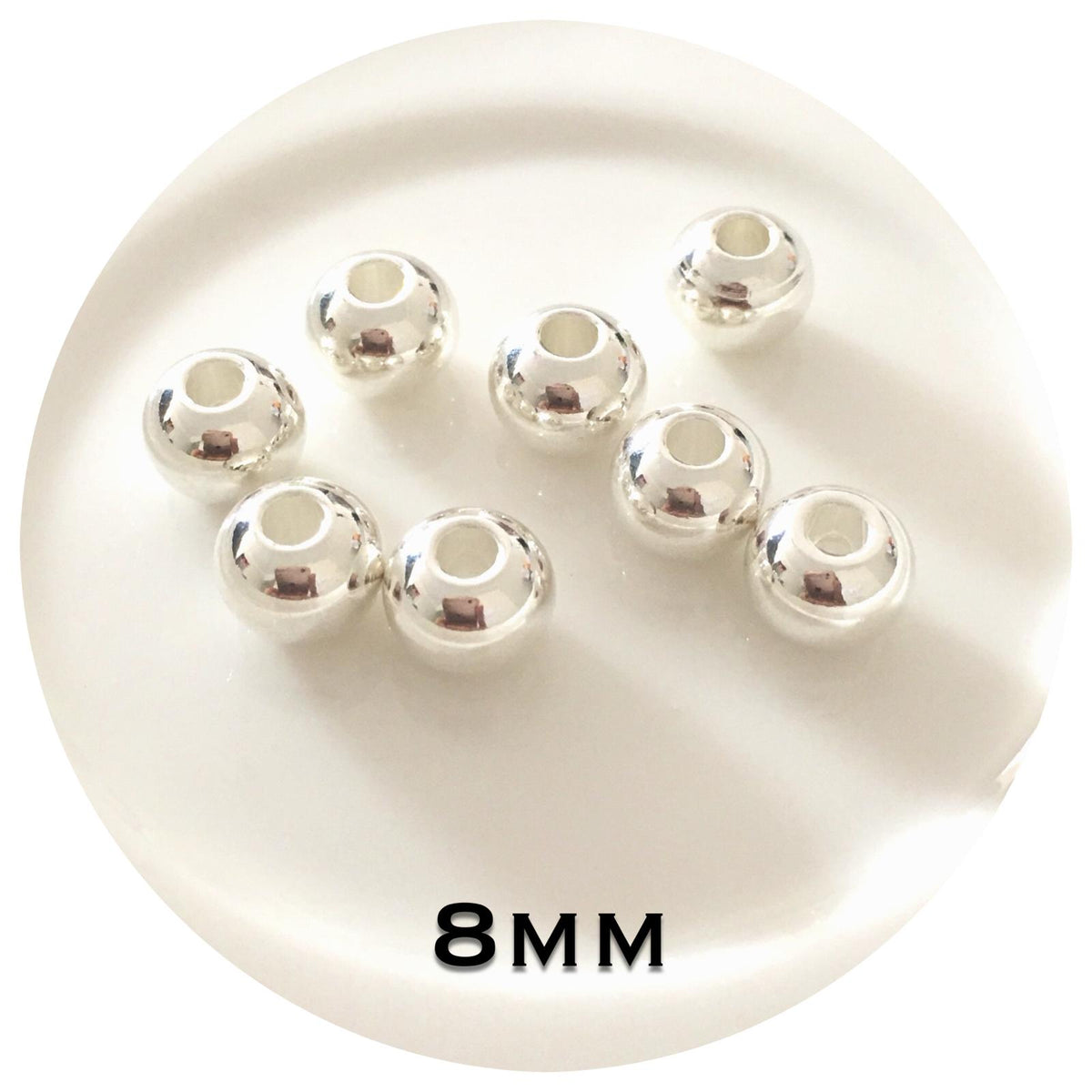 8mm Silver Stainless Steel Beads - Large Hole - 20 Beads