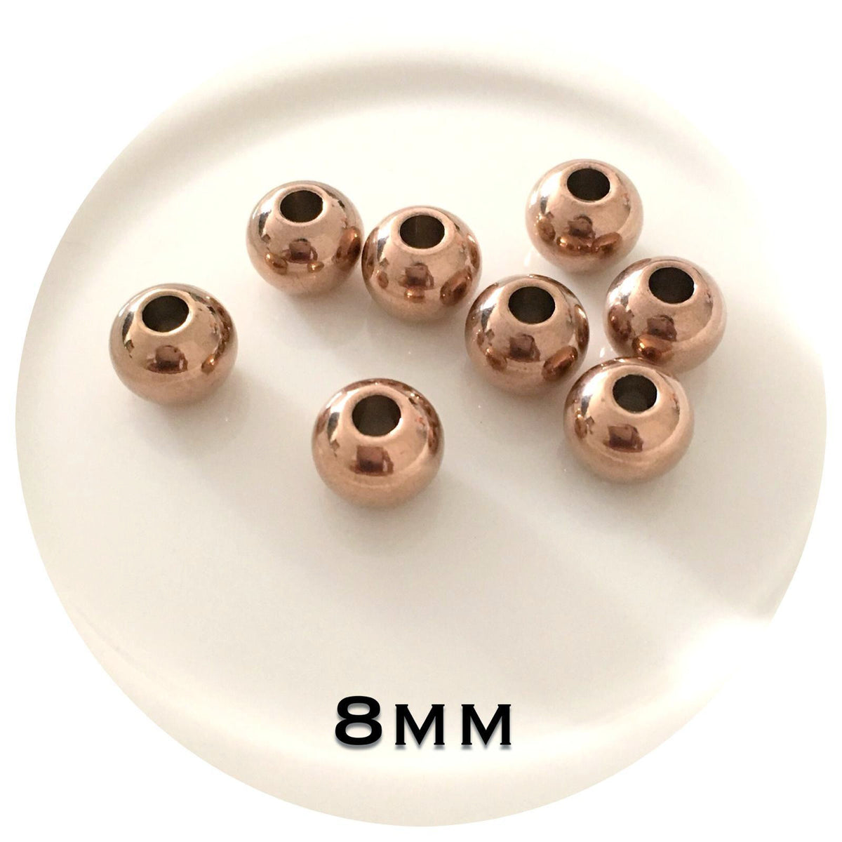 8mm Rose Gold Stainless Steel Beads - Large Hole - 20pack