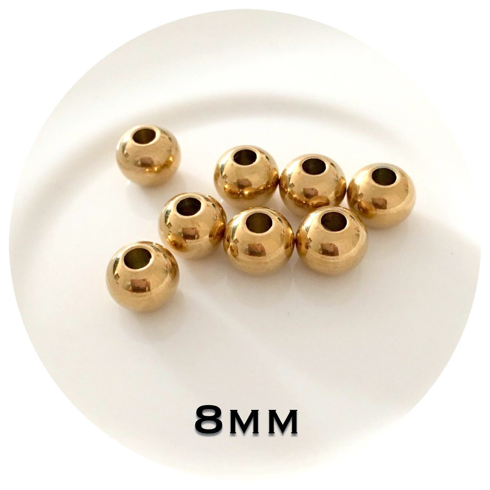 8mm Gold Stainless Steel Beads - Large Hole - 20 Beads