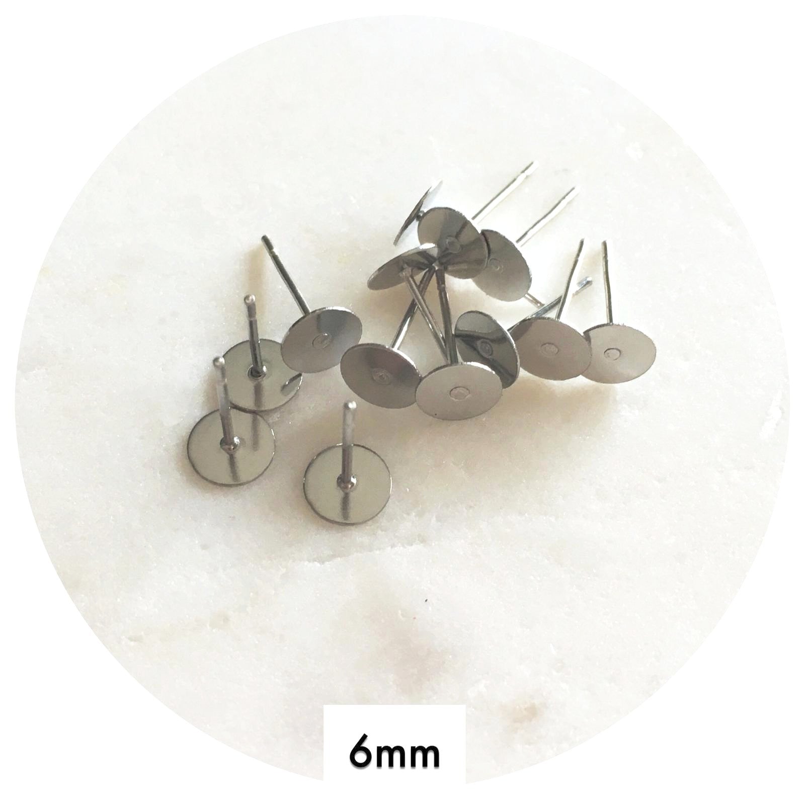 6mm Surgical Steel Earring Stud Posts - 50 pcs