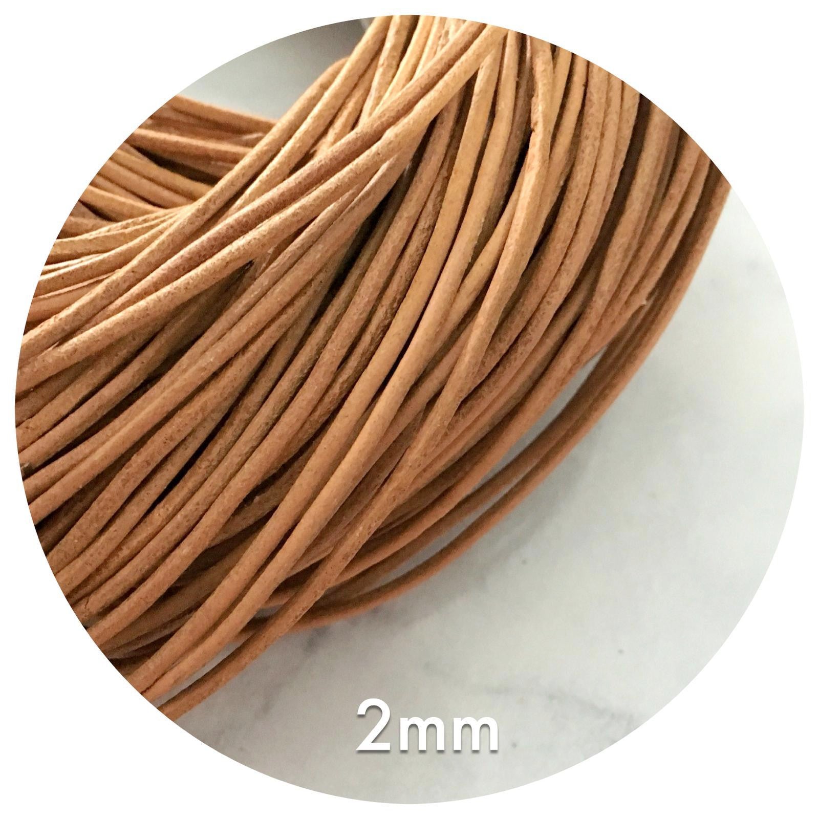 2mm Genuine Leather Cord - Natural Tan - 10 metres
