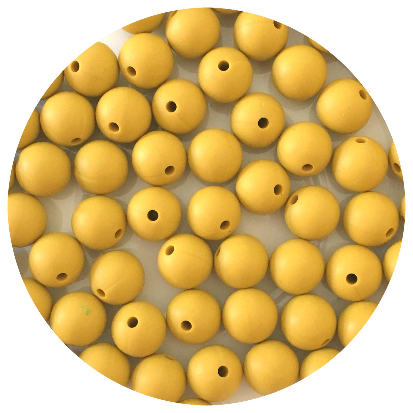 Mustard Yellow - 12mm Round Silicone Beads - 10 beads