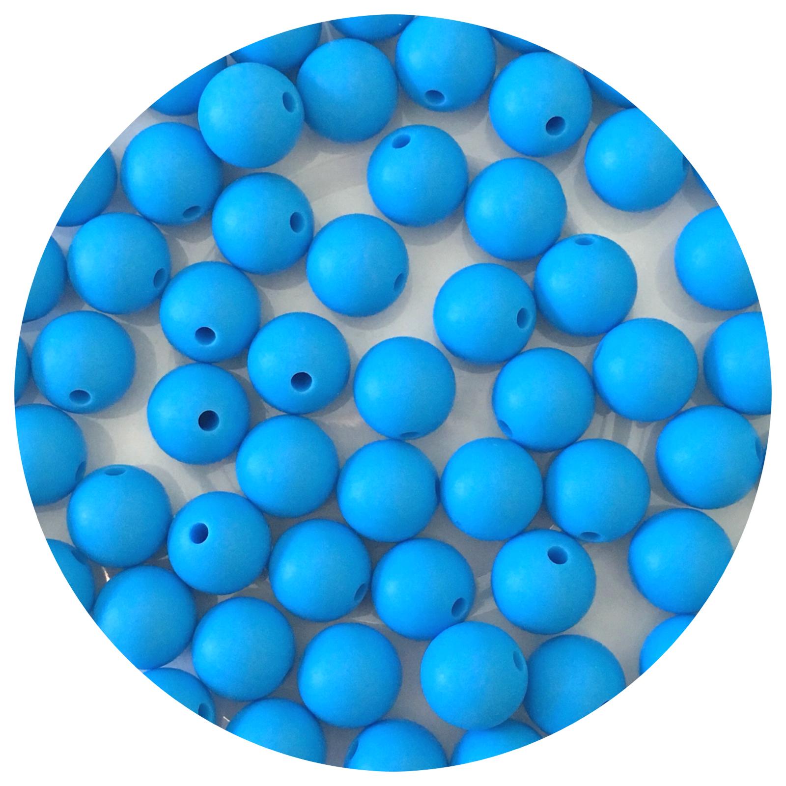 Sky Blue - 12mm Round Silicone Beads - 10 beads