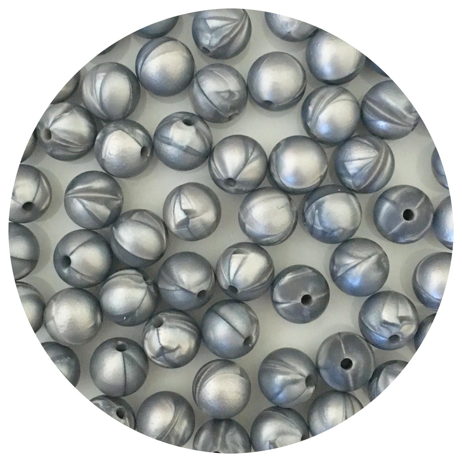 *CLEARANCE* Metallic Silver - 12mm Round Silicone Beads - 20 beads