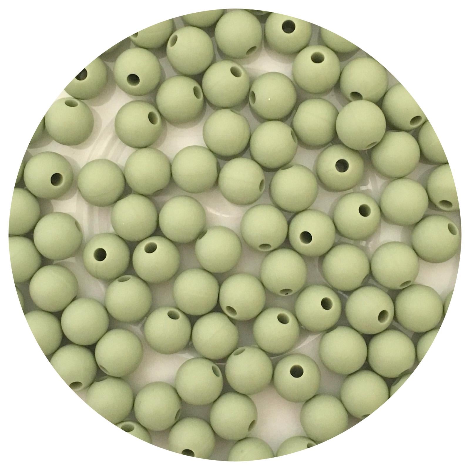 Sage Green - 9mm Round Silicone Beads - 5 Beads