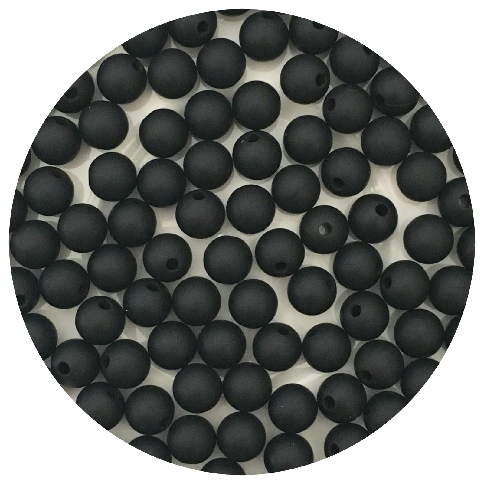 Jet Black - 9mm Round Silicone Beads - 5 Beads
