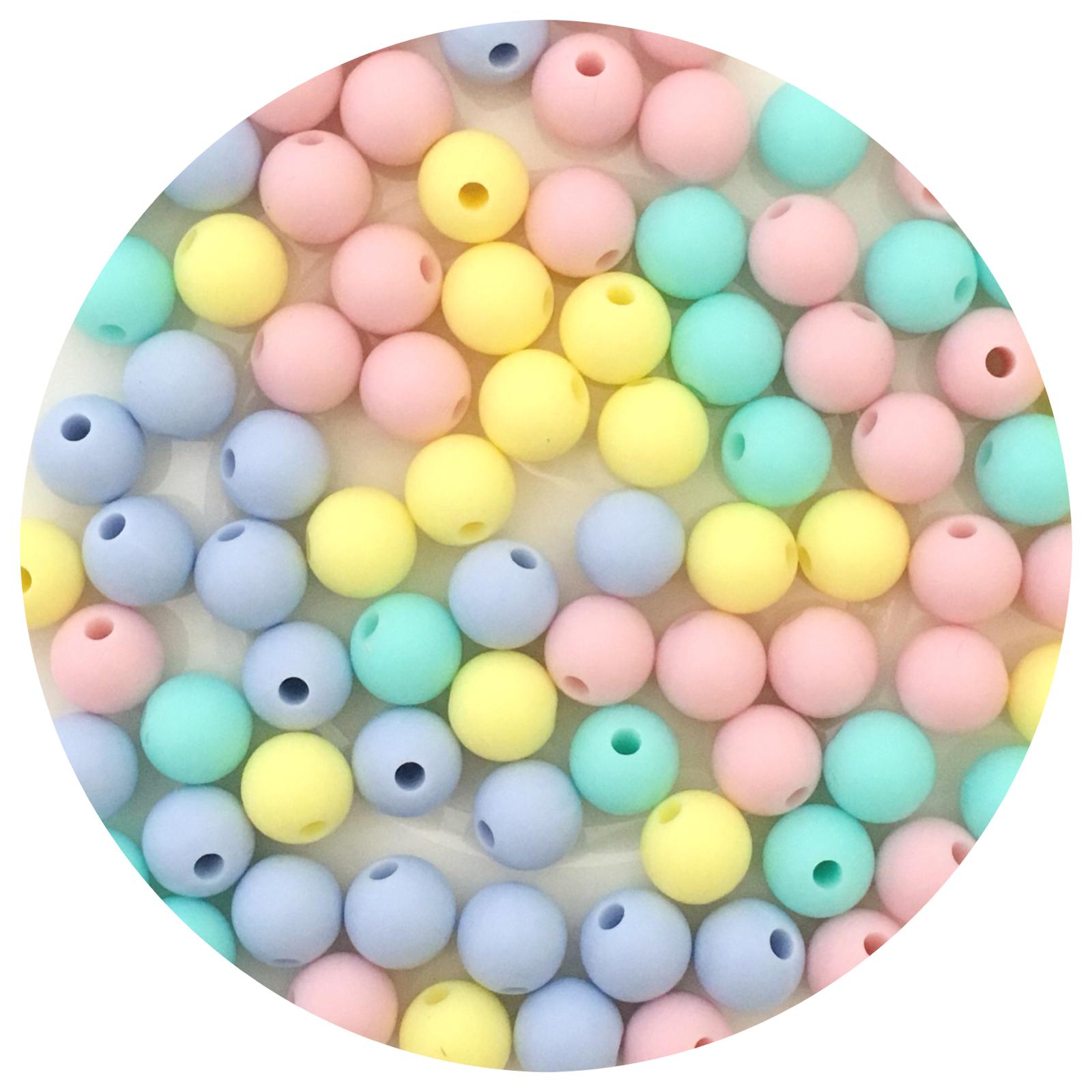 Pastels Mix - 9mm round Silicone Beads - Aqua, Buttery Yellow, Blush, Pastel Blue - 40 Beads