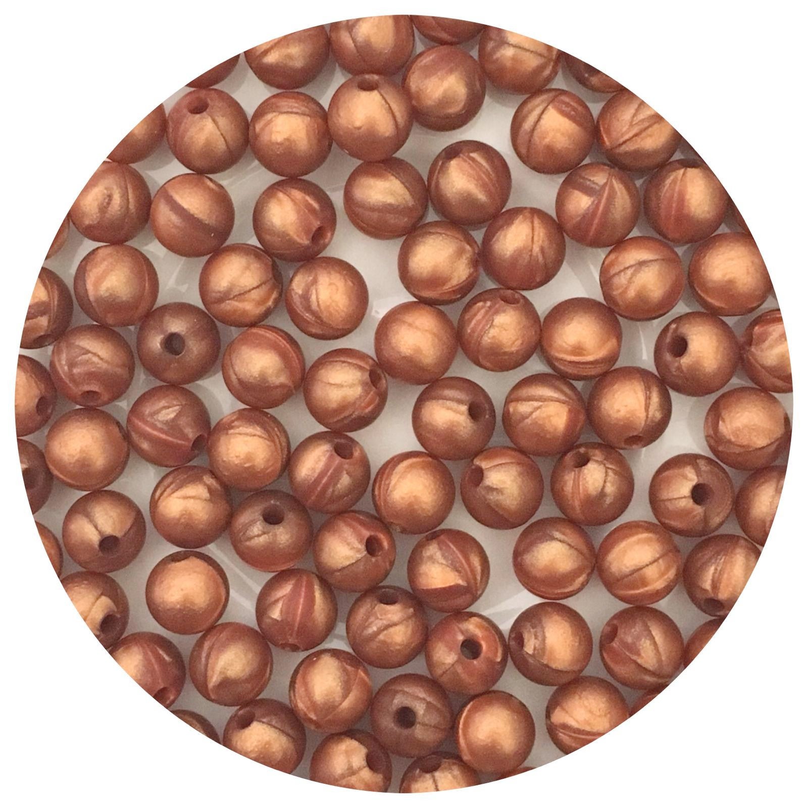 Rose Copper - 9mm Round Silicone Beads - 5 Beads