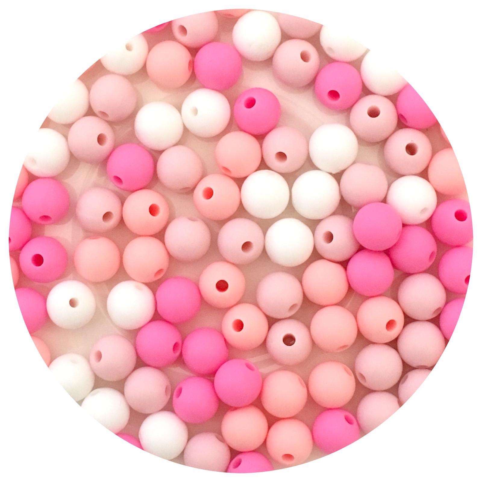 Pink Mix - 9mm round - Candy Pink, Bubblegum, Blush, Snow White - 40 Beads
