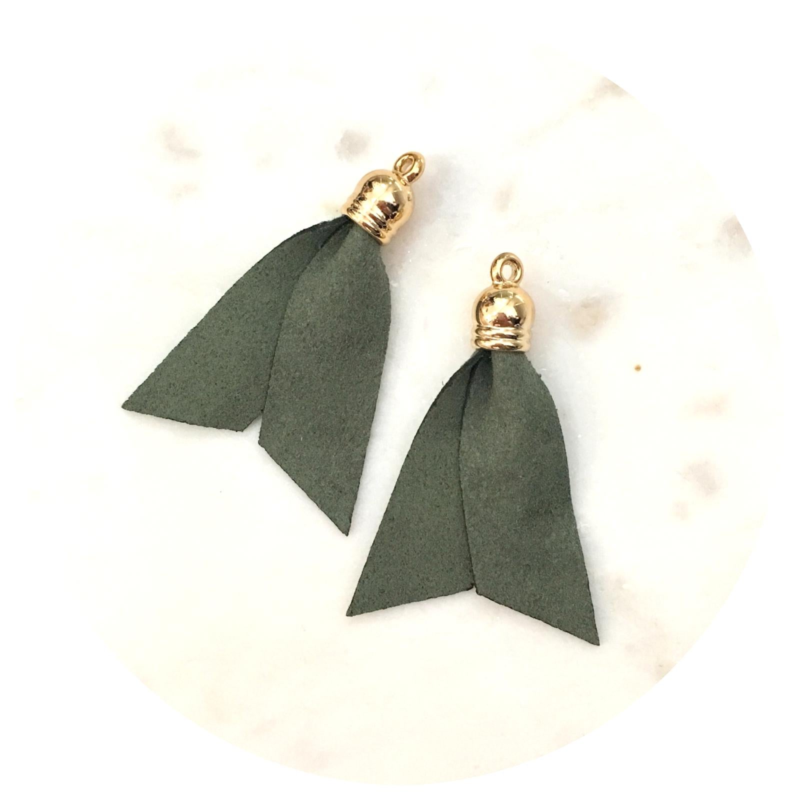 50mm Suede Ribbon Tassels - Olive Green - 2 pcs