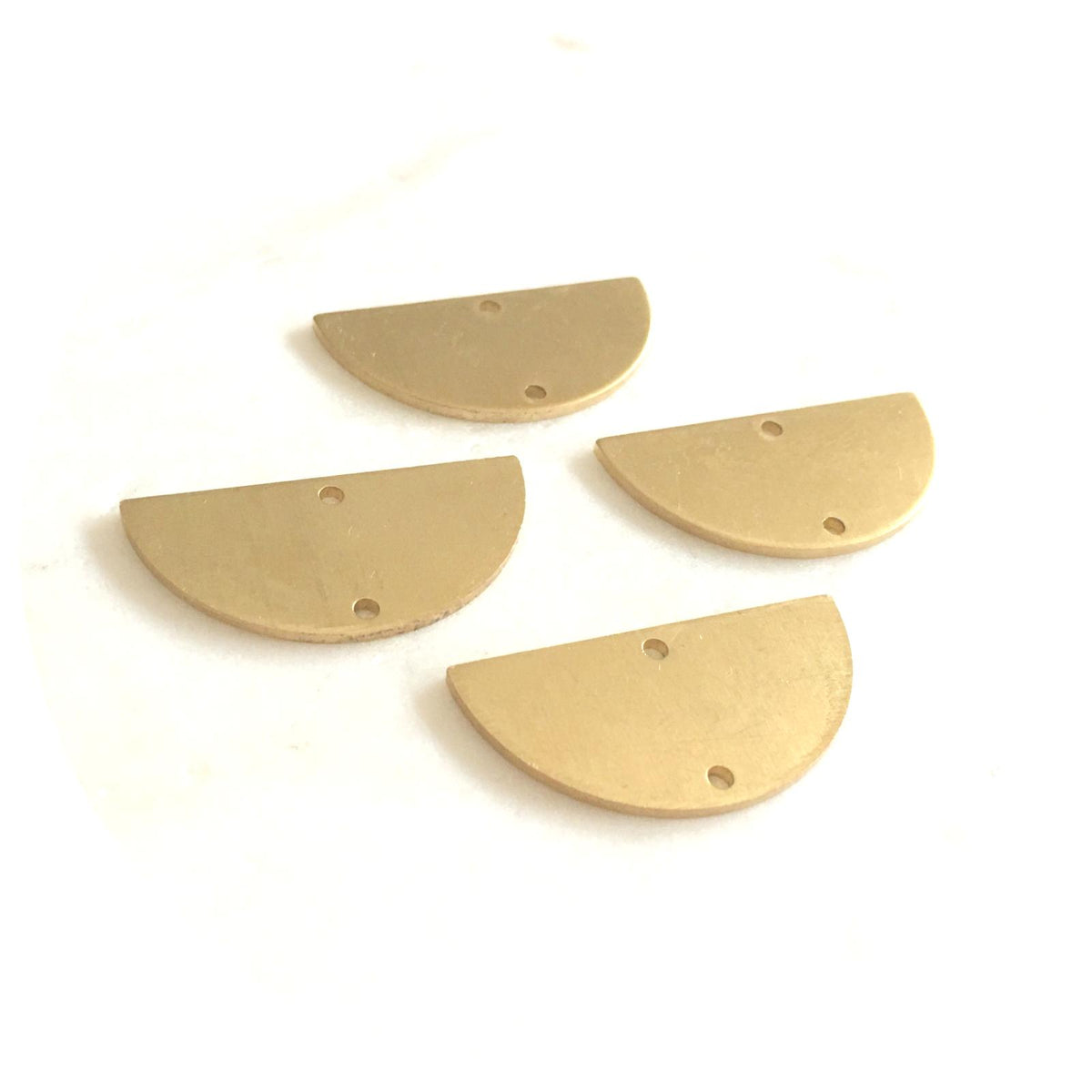 30mm x 15mm Half Circle Connector 2 Holes - Raw Brass - 2 pcs - BS2013