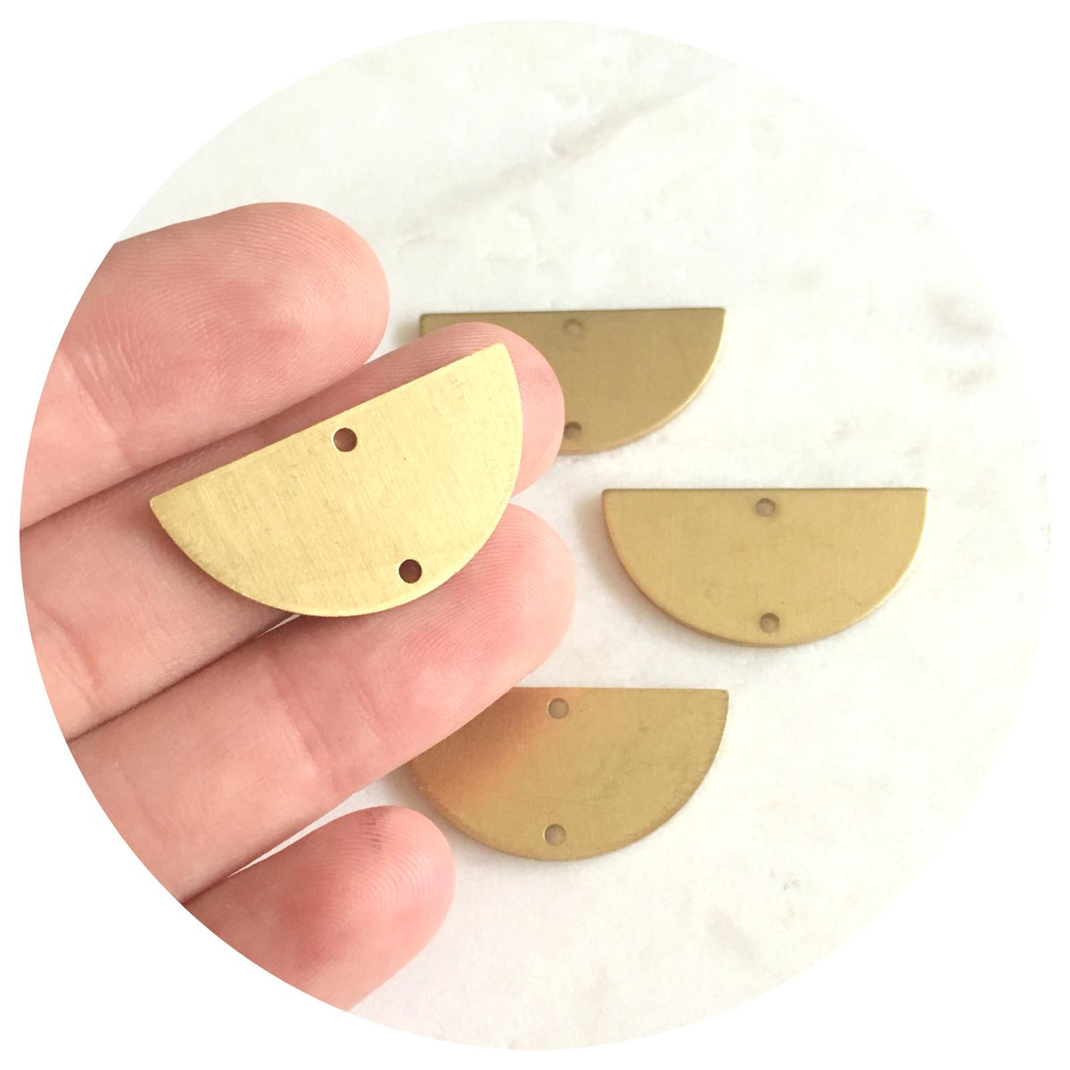 30mm x 15mm Half Circle Connector 2 Holes - Raw Brass - 2 pcs - BS2013