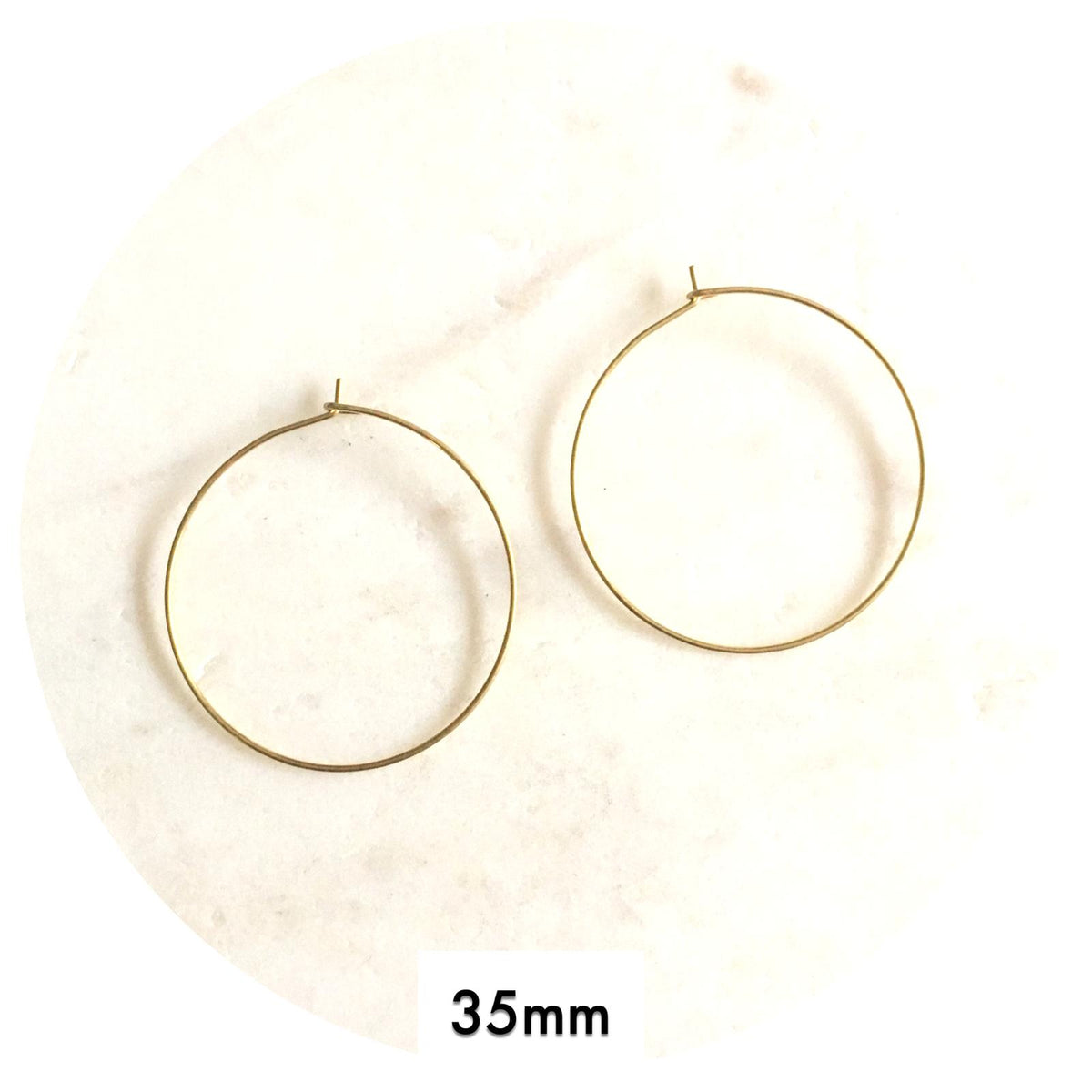 35mm Raw Brass Earring Wire Hoops - 2 pcs - E183