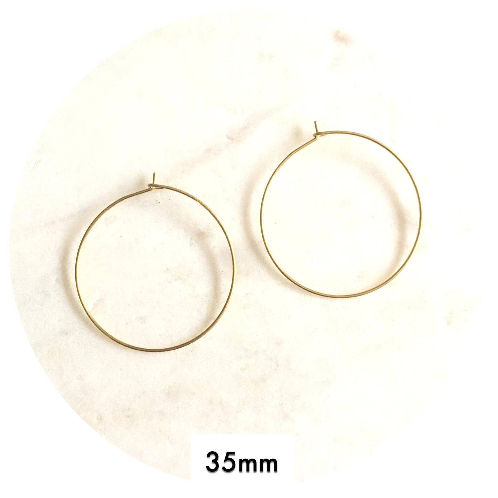 35mm Raw Brass Earring Wire Hoops - 2 pcs - E183