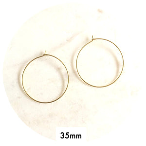 35mm Raw Brass Earring Wire Hoops - 2 pcs - E183