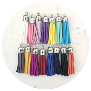 55mm Suede Tassels Silver Cap - Mixed Colours - 15 Tassels