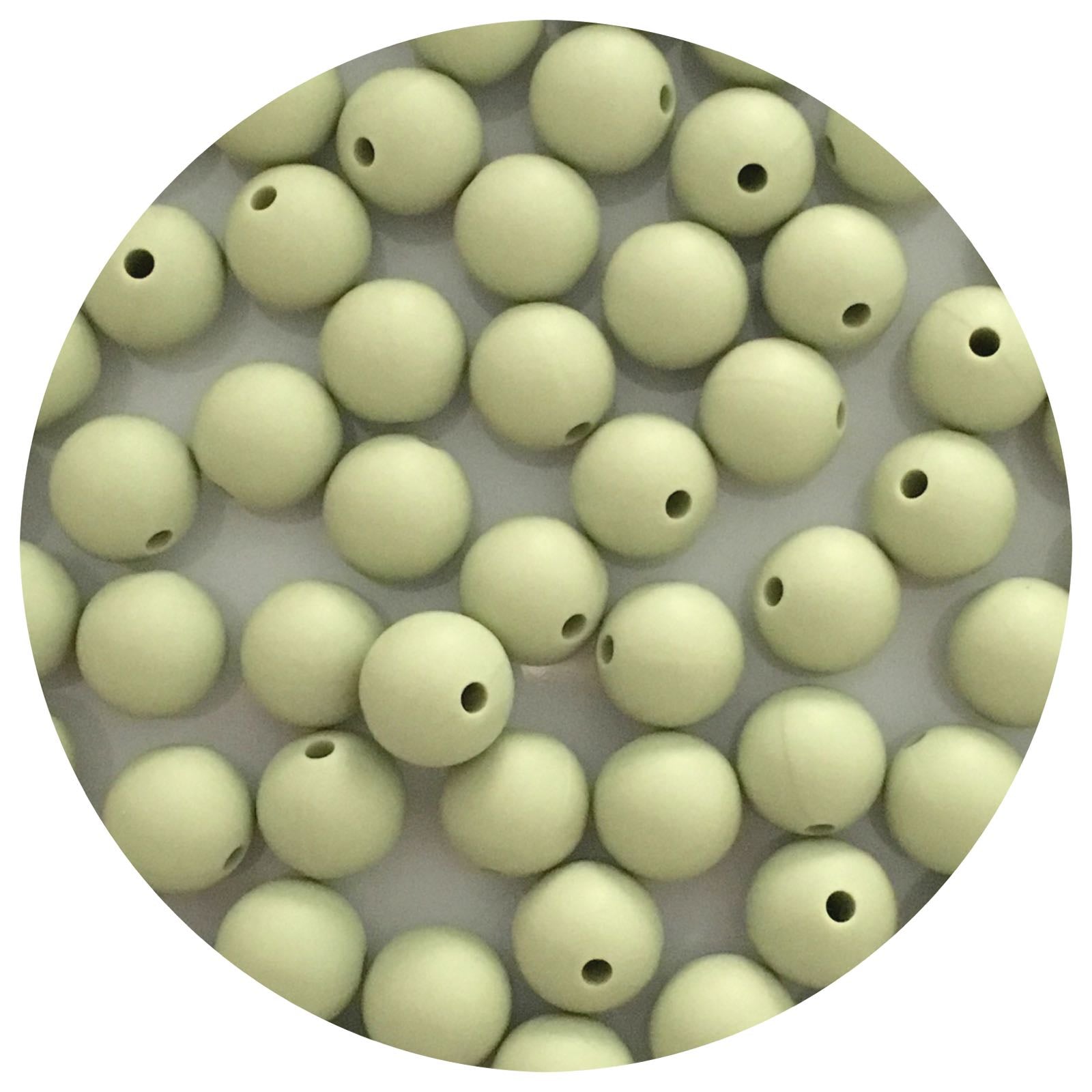 Sage Green - 12mm Round Silicone Beads - 10 beads
