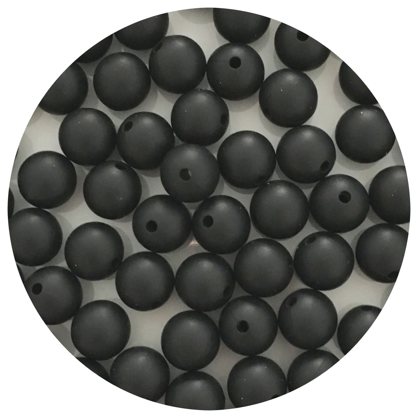 Jet Black  - 12mm Round Silicone Beads - 10 beads