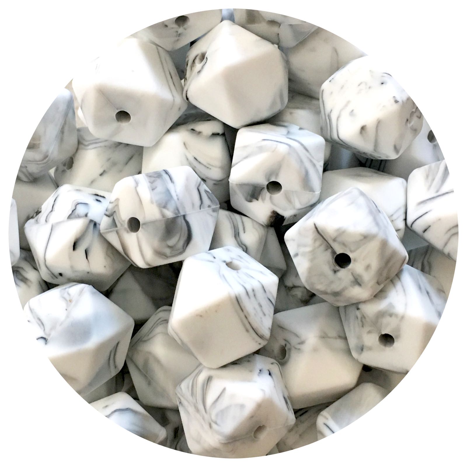Grey Marble - 17mm Hexagon - 10 Beads